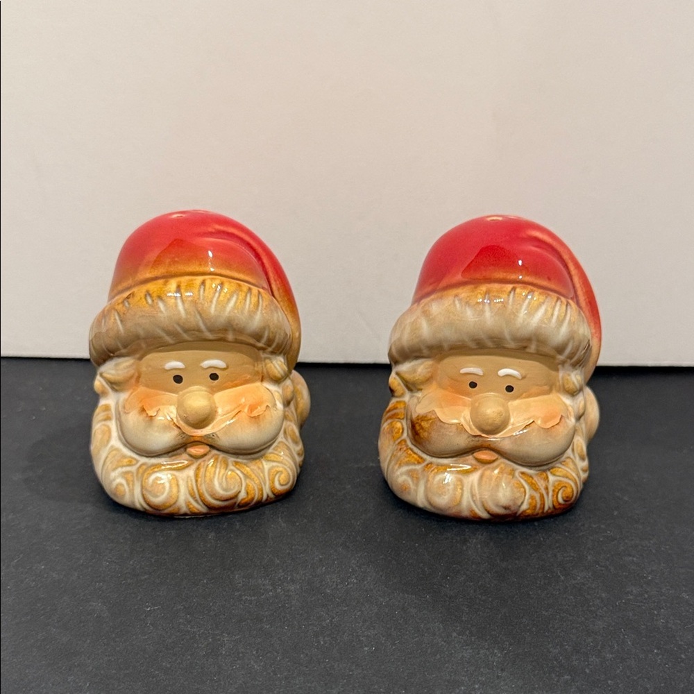 Christmas Santa Salt And Pepper Shakers Glazed Ceramic